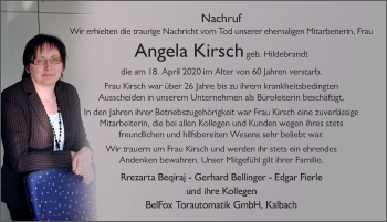 Traueranzeige von Angela Kirsch von FZ