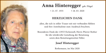Traueranzeige von Anna Hinteregger von FZ