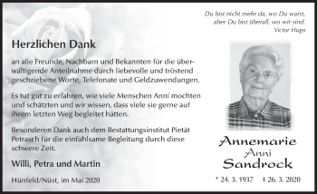 Traueranzeige von Annemarie Sandrock von FZ