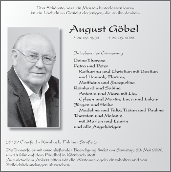Traueranzeige von August Göbel von FZ
