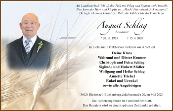 Traueranzeige von August Schlag von FZ