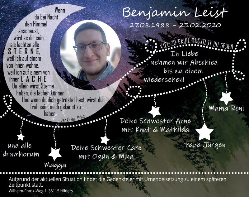  Traueranzeige für Benjamin Leist vom 23.05.2020 aus FZ