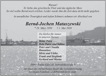 Traueranzeige von Bernd-Jochen Matuszewski von FZ