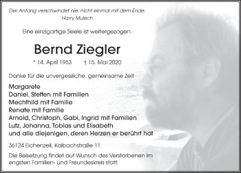 Traueranzeige von Bernd Ziegler von FZ