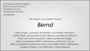 Traueranzeige von Bernd Ziegler von FZ