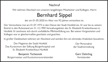 Traueranzeige von Bernhard Sippel von FZ