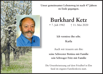 Traueranzeige von Burkhard Ketz von FZ