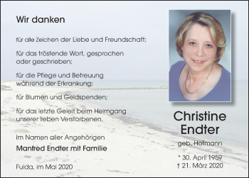 Traueranzeige von Christine Endter von FZ