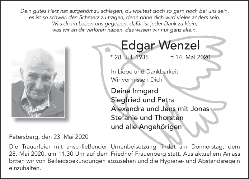  Traueranzeige für Edgar Wenzel vom 23.05.2020 aus FZ
