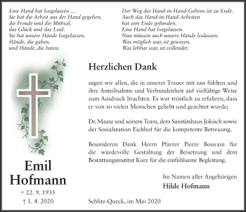 Traueranzeige von Emil Hofmann von FZ