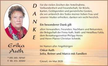 Traueranzeige von Erika Auth von FZ