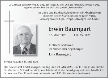Traueranzeige von Erwin Baumgart von FZ