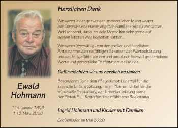 Traueranzeige von Ewald Hohmann von FZ