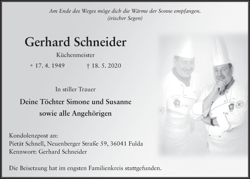  Traueranzeige für Gerhard Schneider vom 30.05.2020 aus FZ
