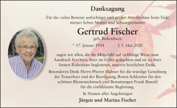 Traueranzeige von Gertrud Fischer von FZ