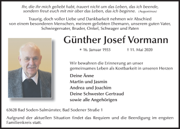 Traueranzeige von Günther Josef Vormann von FZ