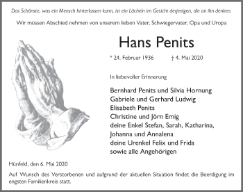 Traueranzeige von Hans Penits von FZ