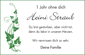 Traueranzeige von Heini Straub von FZ