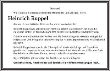 Traueranzeige von Heinrich Ruppel von FZ