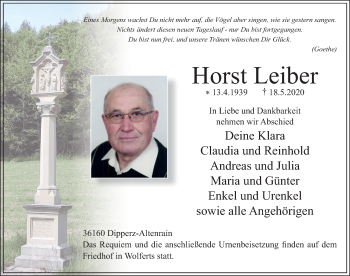 Traueranzeige von Horst Leiber von FZ