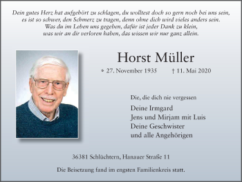Traueranzeige von Horst Müller von FZ