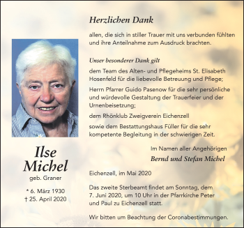 Traueranzeige von Ilse Michel von FZ