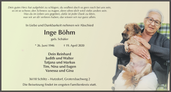 Traueranzeige von Inge Böhm von FZ