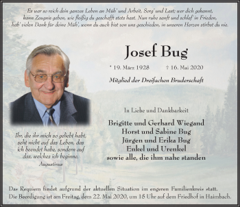 Traueranzeige von Josef Bug von FZ