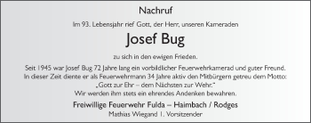 Traueranzeige von Josef Bug von FZ