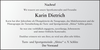 Traueranzeige von Karin Dietrich von FZ