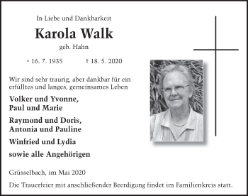 Traueranzeige von Karola Walk von FZ
