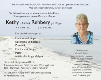 Traueranzeige von Kethy Rehberg von FZ