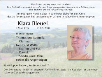 Traueranzeige von Klara Bleuel von FZ