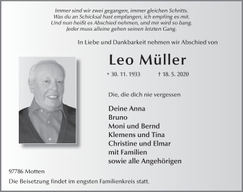 Traueranzeige von Leo Müller von FZ