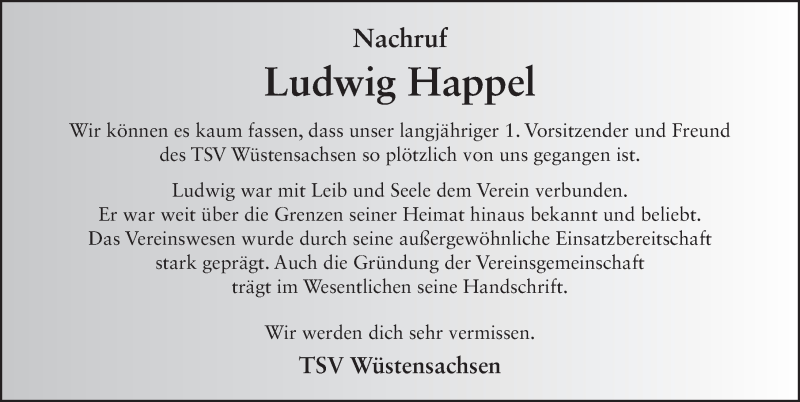  Traueranzeige für Ludwig Happel vom 16.05.2020 aus FZ