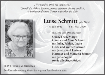 Traueranzeige von Luise Schmitt von FZ