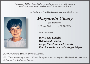 Traueranzeige von Margareta Chudy von FZ
