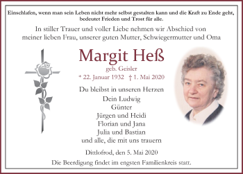 Traueranzeige von Margit Heß von FZ