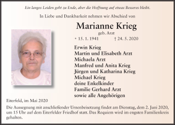 Traueranzeige von Marianne Krieg von FZ