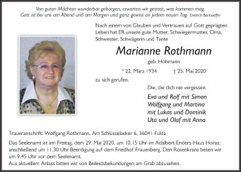Traueranzeige von Marianne Rothmann von FZ