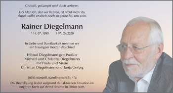 Traueranzeige von Rainer Diegelmann von FZ