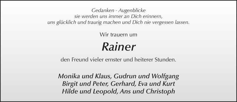  Traueranzeige für Rainer Diegelmann vom 12.05.2020 aus FZ