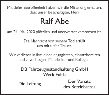 Traueranzeige von Ralb Abe von FZ
