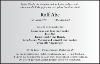 Traueranzeige von Ralf Abe von FZ