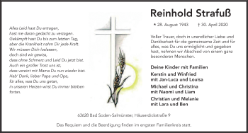 Traueranzeige von Reinhold Strafuß von FZ