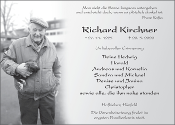 Traueranzeige von Richard Kirchner von FZ