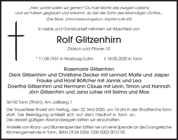 Traueranzeige von Rolf Glitzenhirn von FZ