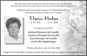 Traueranzeige von Thea Huhn von FZ