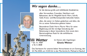 Traueranzeige von Willi Wetter von FZ