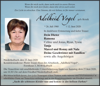 Traueranzeige von Adelheid Vogel von FZ